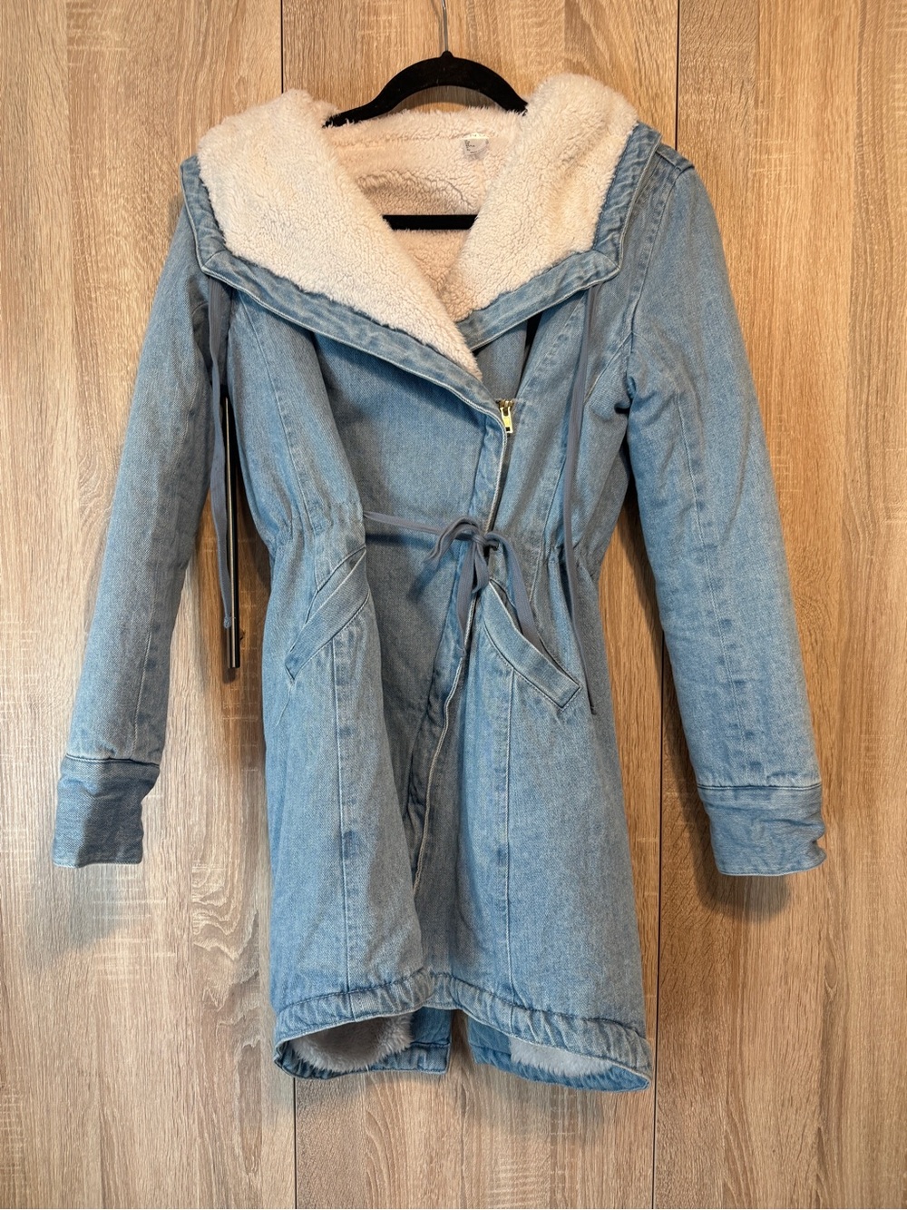 VENUS Light Blue Denim Hooded Sherpa Coat